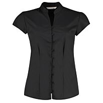 Women'S Continental Blouse Mandarin Collar Cap Sleeve Tailored Fit